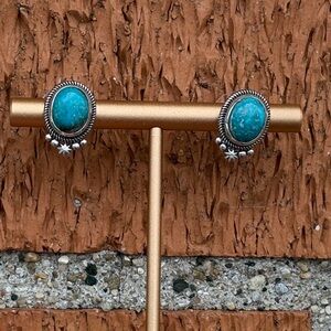 D'Joy Sterling Silver 925 Oval Turquoise Stud Earrings